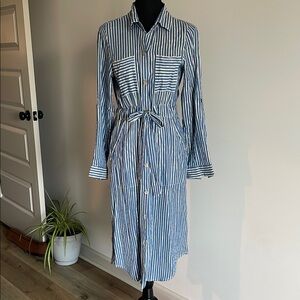 Striped Blue and Gold Striped Shirt Dress Sz  M